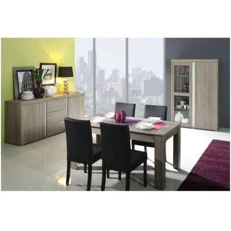 PRICE FACTORY Buffet, Bahut, Enfilade AVIGNON Deux Portes, Trois Tiroirs. Coloris Sonoma Et Blanc. Meuble Design Pour Salon, Salle à Manger. - Marron 3 PRICE FACTORY Buffet, Bahut, Enfilade AVIGNON Deux Portes, Trois Tiroirs. Coloris Sonoma Et Blanc. Meuble Design Pour Salon, Salle à Manger. - Marron – Image 3