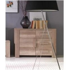 PRICE FACTORY Buffet, Bahut, Enfilade Petit Modèle FARRA 1 Porte, 3 Tiroirs. Meuble Idéal Pour Votre Salon Ou Salle à Manger - Marron -Buffet et enfilade Soldes 14343168 2