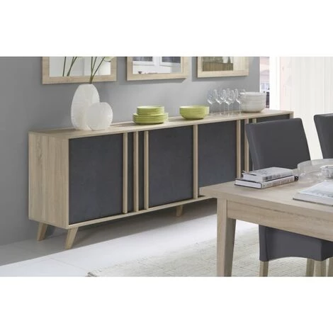 PRICE FACTORY Buffet, Enfilade, Bahut Grand Modèle MALMO. Meuble Design Type SCANDINAVE. Effet Ultra Tendance Pour Votre Salon - Marron 2 PRICE FACTORY Buffet, Enfilade, Bahut Grand Modèle MALMO. Meuble Design Type SCANDINAVE. Effet Ultra Tendance Pour Votre Salon - Marron – Image 2