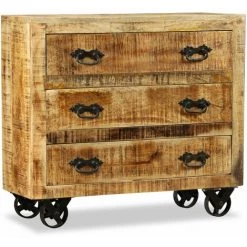 HELLOSHOP26 Buffet Bahut Armoire Console Meuble De Rangement Avec 3 Tiroirs Bois De Manguier Brut - Bois -Buffet et enfilade Soldes 14723826 5