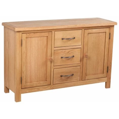 HELLOSHOP26 Buffet Bahut Armoire Console Meuble De Rangement Avec 3 Tiroirs 110 Cm Bois De Chêne Massif - Beige 1 HELLOSHOP26 Buffet Bahut Armoire Console Meuble De Rangement Avec 3 Tiroirs 110 Cm Bois De Chêne Massif - Beige