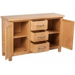 HELLOSHOP26 Buffet Bahut Armoire Console Meuble De Rangement Avec 3 Tiroirs 110 Cm Bois De Chêne Massif - Beige 7 HELLOSHOP26 Buffet Bahut Armoire Console Meuble De Rangement Avec 3 Tiroirs 110 Cm Bois De Chêne Massif - Beige -Buffet et enfilade Soldes 14724999 3