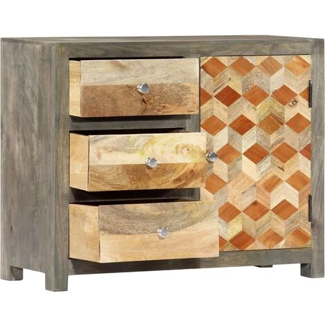 VidaXL Armoire Latérale Gris 75x30x60 Cm Bois De Manguier Massif - Brun 2 VidaXL Armoire Latérale Gris 75x30x60 Cm Bois De Manguier Massif - Brun – Image 2