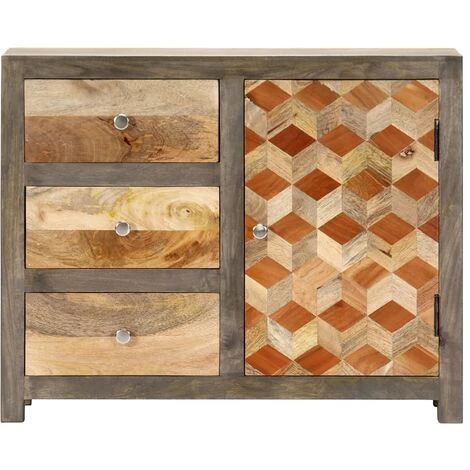 VidaXL Armoire Latérale Gris 75x30x60 Cm Bois De Manguier Massif - Brun 4 VidaXL Armoire Latérale Gris 75x30x60 Cm Bois De Manguier Massif - Brun – Image 4