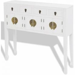 HELLOSHOP26 Buffet Bahut Armoire Console Meuble De Rangement En Style Chinois En Bois Massif Blanc - Blanc