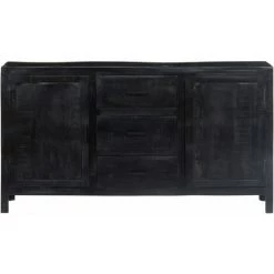 VidaXL Buffet Noir 147x40x80 Cm Bois De Manguier Massif - Noir -Buffet et enfilade Soldes 14790402 4
