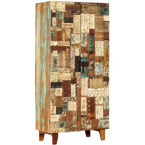 VidaXL Buffet Sculpté à La Main 85x45x180 Cm Bois Récupération Solide - Brun 1 VidaXL Buffet Sculpté à La Main 85x45x180 Cm Bois Récupération Solide - Brun