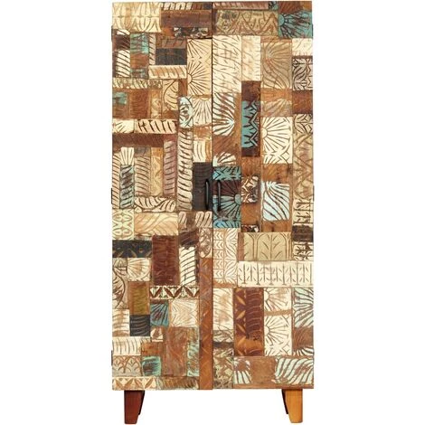 VidaXL Buffet Sculpté à La Main 85x45x180 Cm Bois Récupération Solide - Brun 2 VidaXL Buffet Sculpté à La Main 85x45x180 Cm Bois Récupération Solide - Brun – Image 2