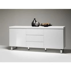 Buffet Coloris Laqué Blanc Brillant Avec 3 Tiroirs - L167 X H74 X P42 Cm -PEGANE-