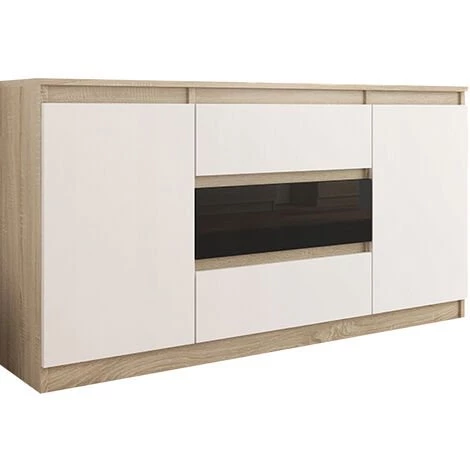 HUCOCO ALBI S3 - Commode Contemporaine - 140x40x76 Cm - 3 Tiroirs + 2 Portes - Meuble De Rangement Chambre/salon/bureau - Buffet - Beige 1 HUCOCO ALBI S3 - Commode Contemporaine - 140x40x76 Cm - 3 Tiroirs + 2 Portes - Meuble De Rangement Chambre/salon/bureau - Buffet - Beige