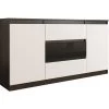HUCOCO ALBI - Buffet De Salon 3 Tiroirs + 2 Portes - 140x40x76 Cm - Commode Salon - Meuble De Rangement - Marron