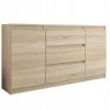 HUCOCO ALBI - Commode Contemporaine Meuble Rangement Chambre/salon/bureau - 140x40x76 - 3 Tiroirs - Finition Gloss - Buffet Séjour - Beige