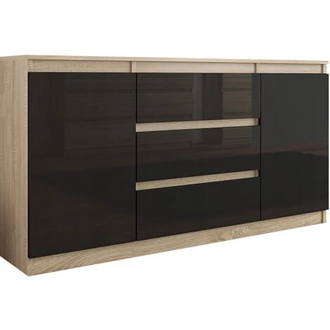 HUCOCO ALBI S2 - Commode Contemporaine Meuble Rangement Buffet Chambre/salon/bureau - 140x40x76 Cm - 3 Tiroirs + 2 Portes - Gloss - Beige 1 HUCOCO ALBI S2 - Commode Contemporaine Meuble Rangement Buffet Chambre/salon/bureau - 140x40x76 Cm - 3 Tiroirs + 2 Portes - Gloss - Beige