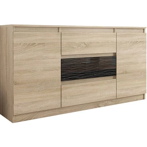 HUCOCO ALBI S1 - Commode Contemporaine Chambre/salon/bureau Meuble Rangement Buffet - 140x40x76 - 3 Tiroirs 2 Portes - Finition Laquée - Beige 1 HUCOCO ALBI S1 - Commode Contemporaine Chambre/salon/bureau Meuble Rangement Buffet - 140x40x76 - 3 Tiroirs 2 Portes - Finition Laquée - Beige