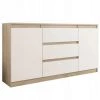 HUCOCO ALBI - Commode Scandinave 140x40x76 Cm - Meuble Rangement Chambre/salon/bureau Dressing - 3 Tiroirs + 2 Portes - Buffet Moderne - Beige
