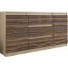 HUCOCO ALBI S2 - Commode Moderne 140x40x76 Cm - Meuble Rangement Chambre/salon/bureau - 3 Tiroirs 2 Portes - Buffet Finition Gloss - Beige