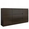 HUCOCO ALBI - Commode Buffet Contemporain 140x40x76 Cm 3 Tiroirs/2 Portes - Meuble Rangement Chambre/salon/bureau - Dressing Moderne - Marron