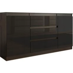 HUCOCO ALBI 2W - Commode Tendance Meuble Rangement Chambre/salon/bureau - 140x40x76 - 3 Tiroirs + 2 Portes - Buffet Dressing Chiffonier - Marron