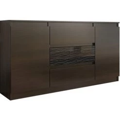 HUCOCO ALBI 1W - Commode Contemporaine Meuble Rangement Buffet Chambre/salon/bureau - 140x40x76 - 3 Tiroirs & 2 Portes - Fronts Laqués - Marron