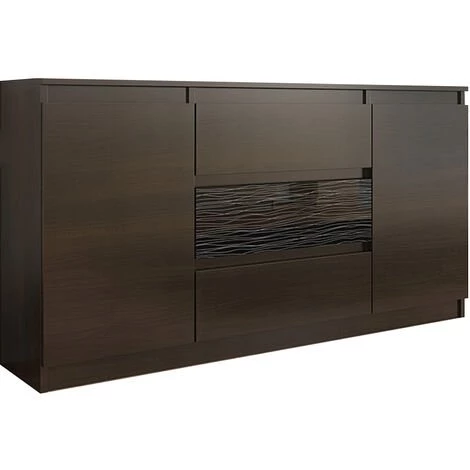 HUCOCO ALBI 1W - Commode Contemporaine Meuble Rangement Buffet Chambre/salon/bureau - 140x40x76 - 3 Tiroirs & 2 Portes - Fronts Laqués - Marron 1 HUCOCO ALBI 1W - Commode Contemporaine Meuble Rangement Buffet Chambre/salon/bureau - 140x40x76 - 3 Tiroirs & 2 Portes - Fronts Laqués - Marron