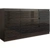 HUCOCO ALBI 2W - Commode Tendance Meuble Rangement Buffet Chambre/salon/bureau - 140x40x76cm - 3 Tiroirs 2 Portes - Finition Gloss - Marron