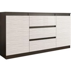 HUCOCO ALBI 2W - Commode Style Contemporaine Chambre - Meuble Rangement 140x40x76cm - Buffet Séjour Salon Bureau 3 Tiroirs + 2 Portes - Marron
