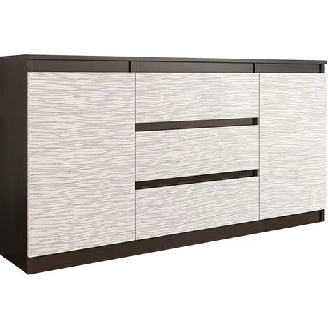 HUCOCO ALBI 2W - Commode Style Contemporaine Chambre - Meuble Rangement 140x40x76cm - Buffet Séjour Salon Bureau 3 Tiroirs + 2 Portes - Marron 1 HUCOCO ALBI 2W - Commode Style Contemporaine Chambre - Meuble Rangement 140x40x76cm - Buffet Séjour Salon Bureau 3 Tiroirs + 2 Portes - Marron