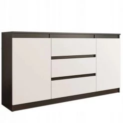 HUCOCO ALBI - Commode Chambre Style Scandinave/contemporaine 140x40x76 - Meuble Rangement Salon/bureau - 3 Tiroirs - Buffet Séjour - Marron