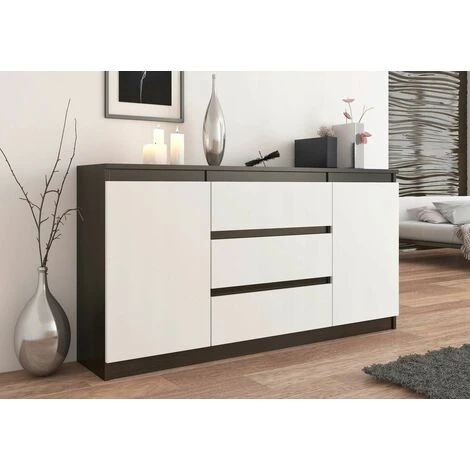 HUCOCO ALBI - Commode Chambre Style Scandinave/contemporaine 140x40x76 - Meuble Rangement Salon/bureau - 3 Tiroirs - Buffet Séjour - Marron 2 HUCOCO ALBI - Commode Chambre Style Scandinave/contemporaine 140x40x76 - Meuble Rangement Salon/bureau - 3 Tiroirs - Buffet Séjour - Marron – Image 2