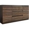HUCOCO ALBI 2W - Commode Meuble Rangement Buffet Chambre/salon/bureau 140x40x76 Cm - 3 Tiroirs Profonds - Mobilier Style Contemporaine - Marron