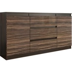HUCOCO ALBI 2W - Commode Meuble Rangement Buffet Chambre/salon/bureau 140x40x76 Cm - 3 Tiroirs Profonds - Mobilier Style Contemporaine - Marron