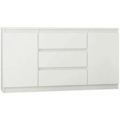 HUCOCO ALBI - Commode Tendance Style Scandinave - 140x40x76 Cm - 3 Tiroirs + 2 Portes/niches - Meuble Rangement Chambre/salon/bureau - Blanc