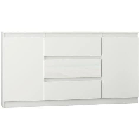 HUCOCO ALBI W1 - Commode Chambre Style Tendance 140x40x76 - 3 Tiroirs + 2 Portes - Meuble Rangement Chambre/salon/bureau Chiffonier - Blanc 1 HUCOCO ALBI W1 - Commode Chambre Style Tendance 140x40x76 - 3 Tiroirs + 2 Portes - Meuble Rangement Chambre/salon/bureau Chiffonier - Blanc