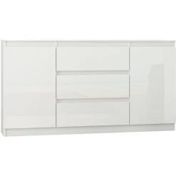 HUCOCO ALBI W2 - Commode Meuble Rangement Buffet Chambre/salon/bureau - 140x40x76 - 3 Tiroirs 2 Portes - Dressing Finition Tendance - Blanc
