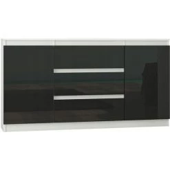 HUCOCO ALBI W2 - Commode Contemporaine Meuble Rangement Chambre/salon/bureau - 140x40x76 - Buffet 3 Tiroirs + 2 Portes - Finition Laquée - Blanc