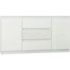 HUCOCO ALBI W1 - Commode Contemporaine Meuble Rangement Buffet Chambre/salon - 140x40x76 Cm - 3 Tiroirs + 2 Portes - Mobilier Bureau - Blanc
