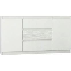 HUCOCO ALBI W1 - Commode Contemporaine Meuble Rangement Buffet Chambre/salon - 140x40x76 Cm - 3 Tiroirs + 2 Portes - Mobilier Bureau - Blanc