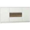 HUCOCO ALBI W1 - Commode Contemporaine Meuble Rangement Buffet Chambre/salon - 140x40x76 Cm - 3 Tiroirs 2 Portes - Finition Gloss - Blanc