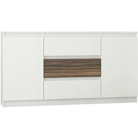 HUCOCO ALBI W1 - Commode Contemporaine Meuble Rangement Buffet Chambre/salon - 140x40x76 Cm - 3 Tiroirs 2 Portes - Finition Gloss - Blanc 1 HUCOCO ALBI W1 - Commode Contemporaine Meuble Rangement Buffet Chambre/salon - 140x40x76 Cm - 3 Tiroirs 2 Portes - Finition Gloss - Blanc