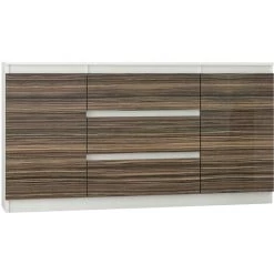 HUCOCO ALBI W2 - Commode Mobilier Rangement Buffet Chambre/salon - 140x40x76 Cm - 3 Tiroirs 2 Portes - Meuble Bureau Finition Gloss - Blanc