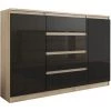 HUCOCO PORTO S2 - Commode Contemporaine Meuble Rangement Chambre/salon - 140x40x98 Cm - 4 Tiroirs + 2 Portes - Buffet Tendance Séjour - Beige