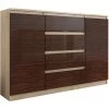 HUCOCO PORTO S2 - Commode Contemporaine Meuble Rangement Chambre - 140x40x98 Cm - 4 Tiroirs/2 Portes - Finition Gloss - Buffet Séjour - Beige