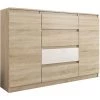 HUCOCO PORTO S1 - Commode Contemporaine Meuble Rangement Chambre/bureau - 140x40x98 Cm - 4 Tiroirs/2 Portes - Finition Gloss - Buffet - Beige