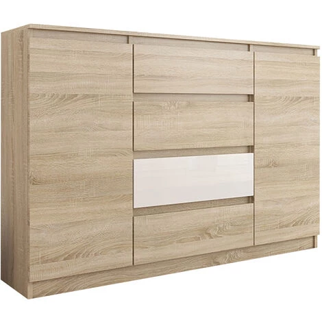 HUCOCO PORTO S1 - Commode Contemporaine Meuble Rangement Chambre/bureau - 140x40x98 Cm - 4 Tiroirs/2 Portes - Finition Gloss - Buffet - Beige 1 HUCOCO PORTO S1 - Commode Contemporaine Meuble Rangement Chambre/bureau - 140x40x98 Cm - 4 Tiroirs/2 Portes - Finition Gloss - Buffet - Beige