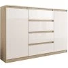 HUCOCO PORTO S2 - Commode Tendance Chambre/salon - 140x40x98 Cm - 4 Tiroirs + 2 Portes/niches - Finition Gloss - Buffet Moderne Séjour - Beige