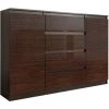 HUCOCO PORTO 2W - Commode Moderne 140x40x98 Cm - Meuble Rangement Chambre/salon| 4 Tiroirs + 2 Portes - Finition Gloss - Buffet Séjour - Marron