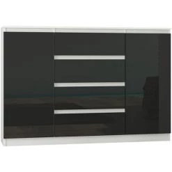 HUCOCO PORTO W2 - Commode Contemporaine Meuble Rangement Chambre/salon - 140x40x98 Cm - 4 Tiroirs - Finition Gloss - Buffet Séjour - Blanc