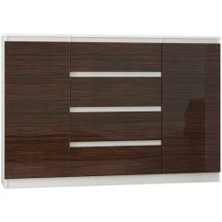 HUCOCO PORTO W2 - Commode Contemporaine Meuble Rangement Chambre/salon - 140x40x98 - 4 Tiroirs/2 Portes - Finition Gloss - Buffet Séjour - Blanc