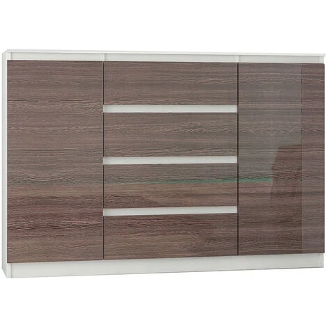 HUCOCO PORTO W2 - Commode Contemporaine Meuble Rangement Chambre/salon - 140x40x98 - 4 Tiroirs/2 Niches - Buffet Séjour - Dressing - Blanc 1 HUCOCO PORTO W2 - Commode Contemporaine Meuble Rangement Chambre/salon - 140x40x98 - 4 Tiroirs/2 Niches - Buffet Séjour - Dressing - Blanc