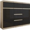 HUCOCO MONACO S2 - Commode Moderne Meuble Rangement Chambre/salon - 120x40x98 Cm - 6 Tiroirs + 2 Portes - Finition Laquée - Buffet - Beige